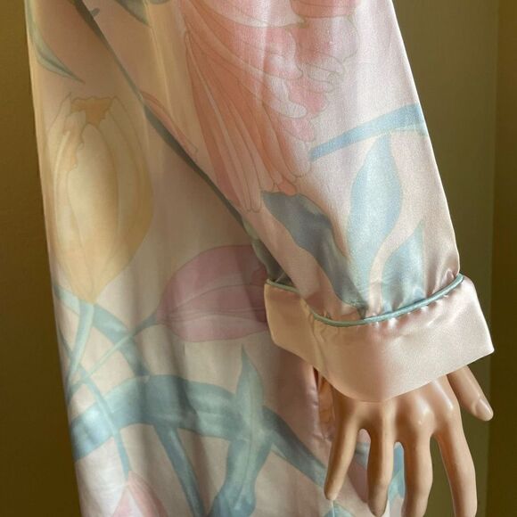 Vintage Neiman Marcus Natori Satin Floral Long Intimates Nightgown House Dress S - Picture 3 of 10